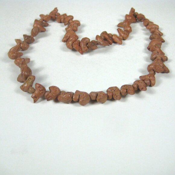 Native American Carved Clay Bead Necklace Bird Fetish Handmade Folk Art 28 inch - Picture 11 of 11